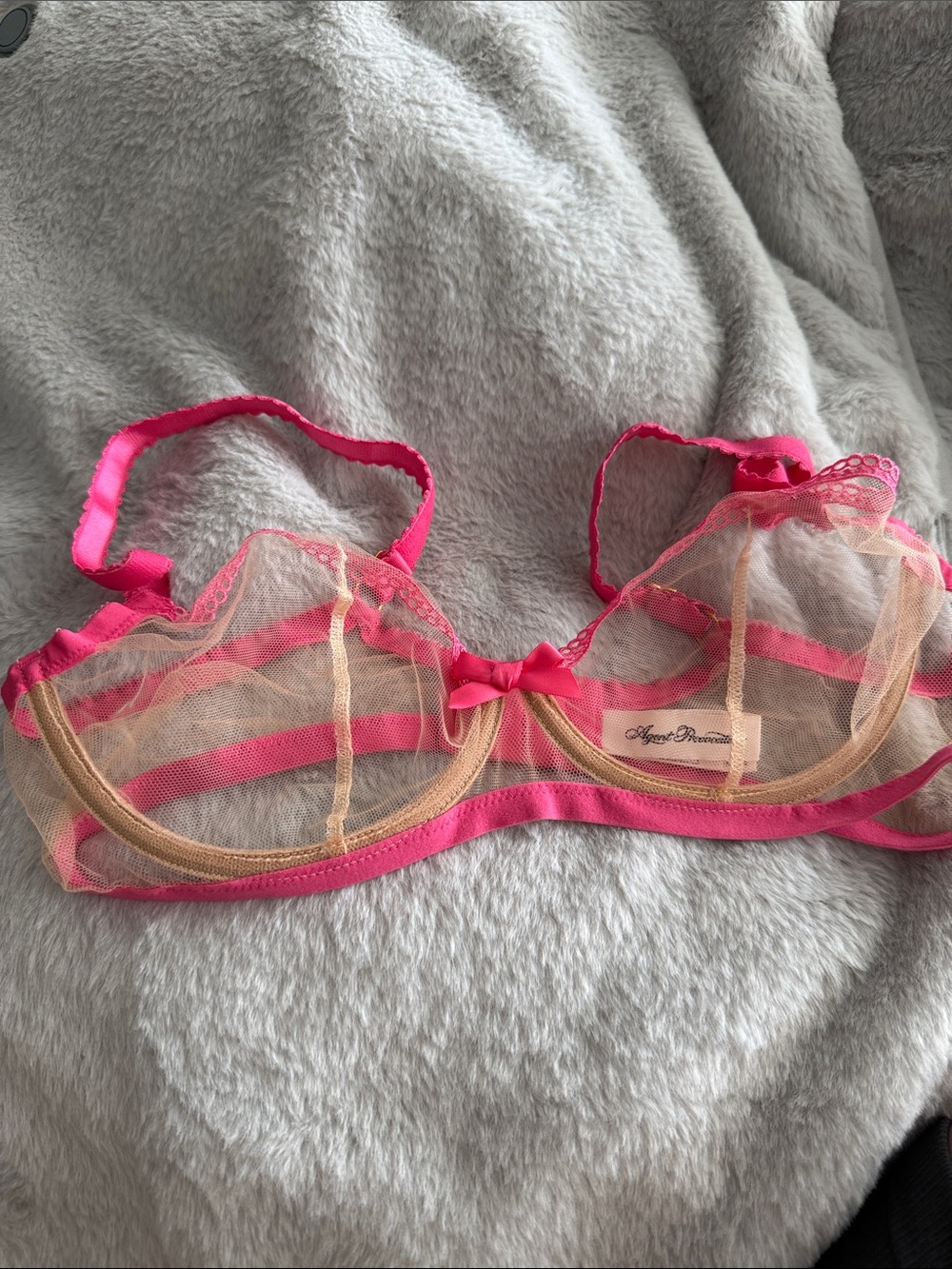 Agent Provocateur Pink and Nude Sheer Underwire Mesh Bra